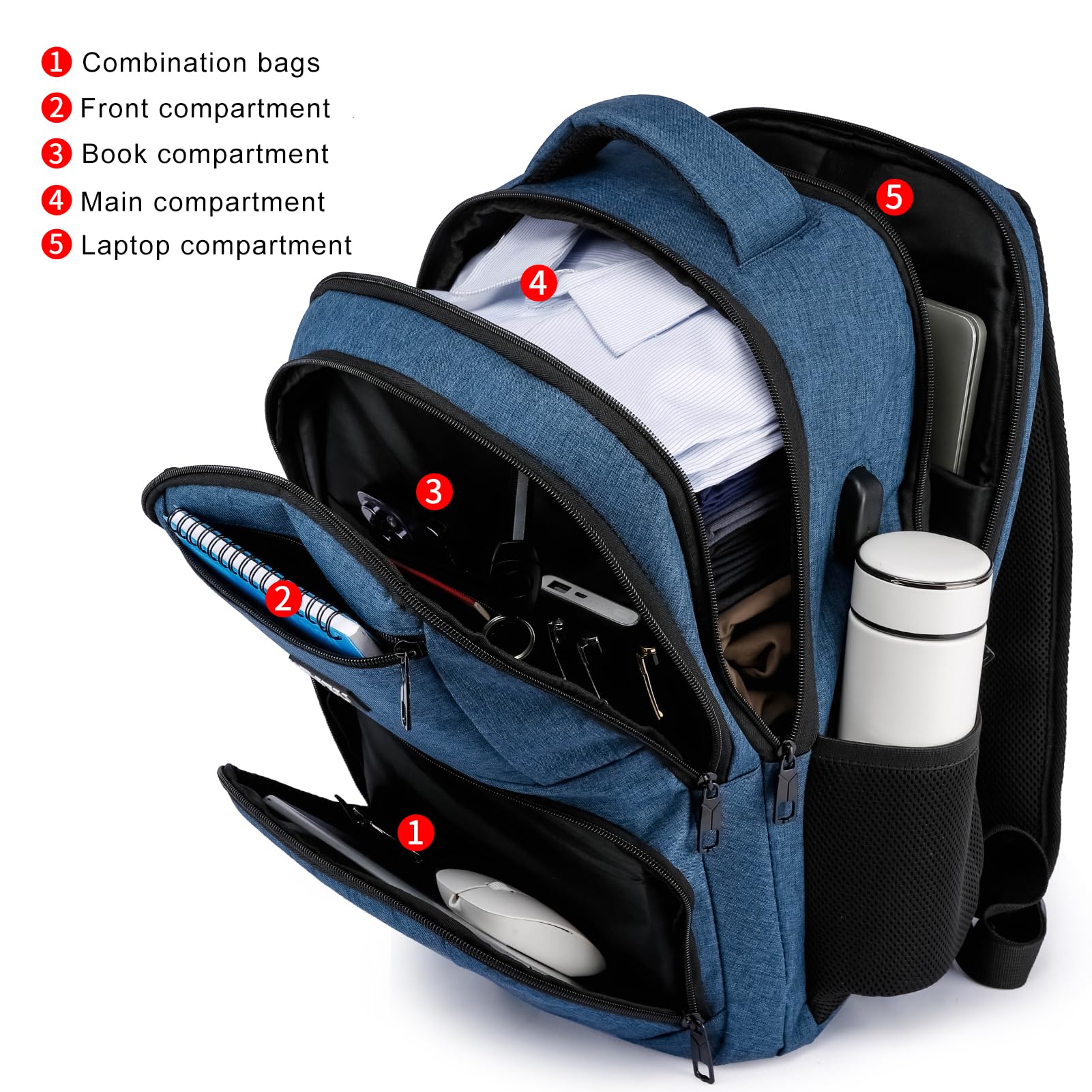 RJEU Zaino Uomo, Zaino Porta PC per Uomo e Donna, Zaino Scuola Superiore per Ragazza e Ragazzo, Zaino porta PC uomo da 15.6 Pollici con Porta USB