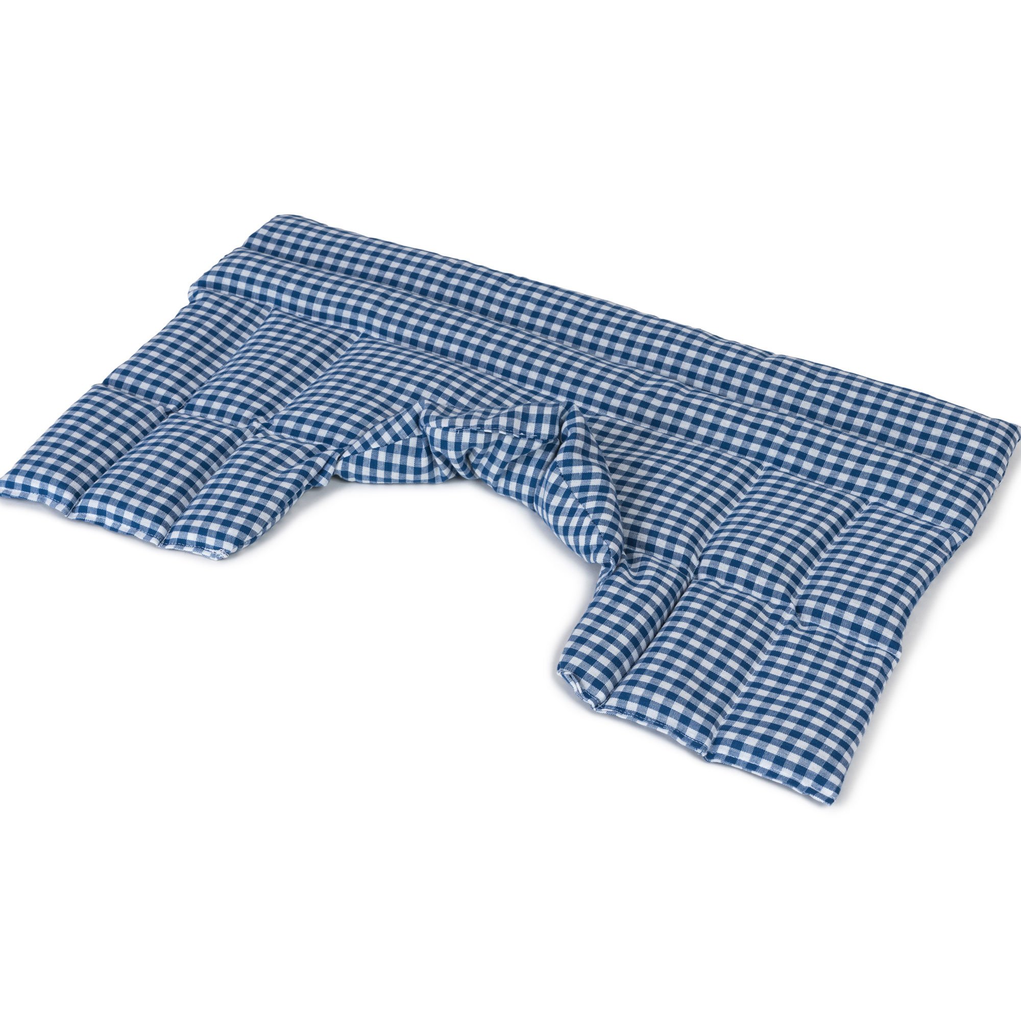 Cuscino termico cervicale XL con farro bio, per collo, spalle e schiena. (blu e bianco a quadri, Farro bio) Cuscino termico utilizabile caldo e freddo