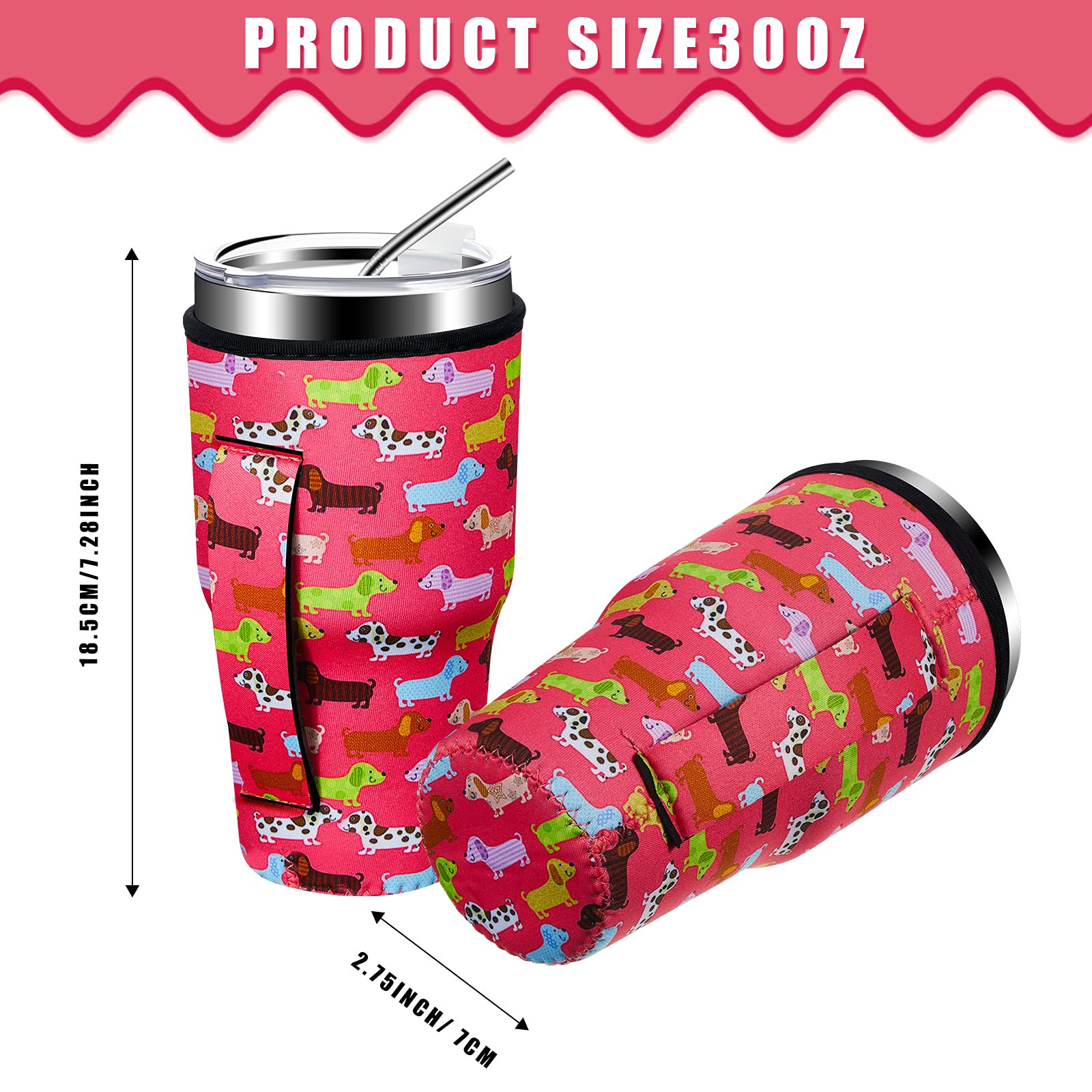 4 Pieces Patelai Reusable Iced Coffee Sleeve Neoprene Insulated Thermocoolers Cup Cover Holders Christmas Drinks Sleeve Holder for 30-32 oz Cold Hot Beverages, 4 Styles