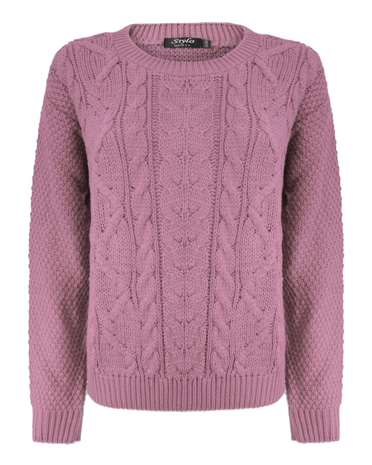 Generation Fashion New Ladies Cable Knit Crew Round Neck Long Sleeve Women Knitted Jumper Sweater [Pink,LXL]