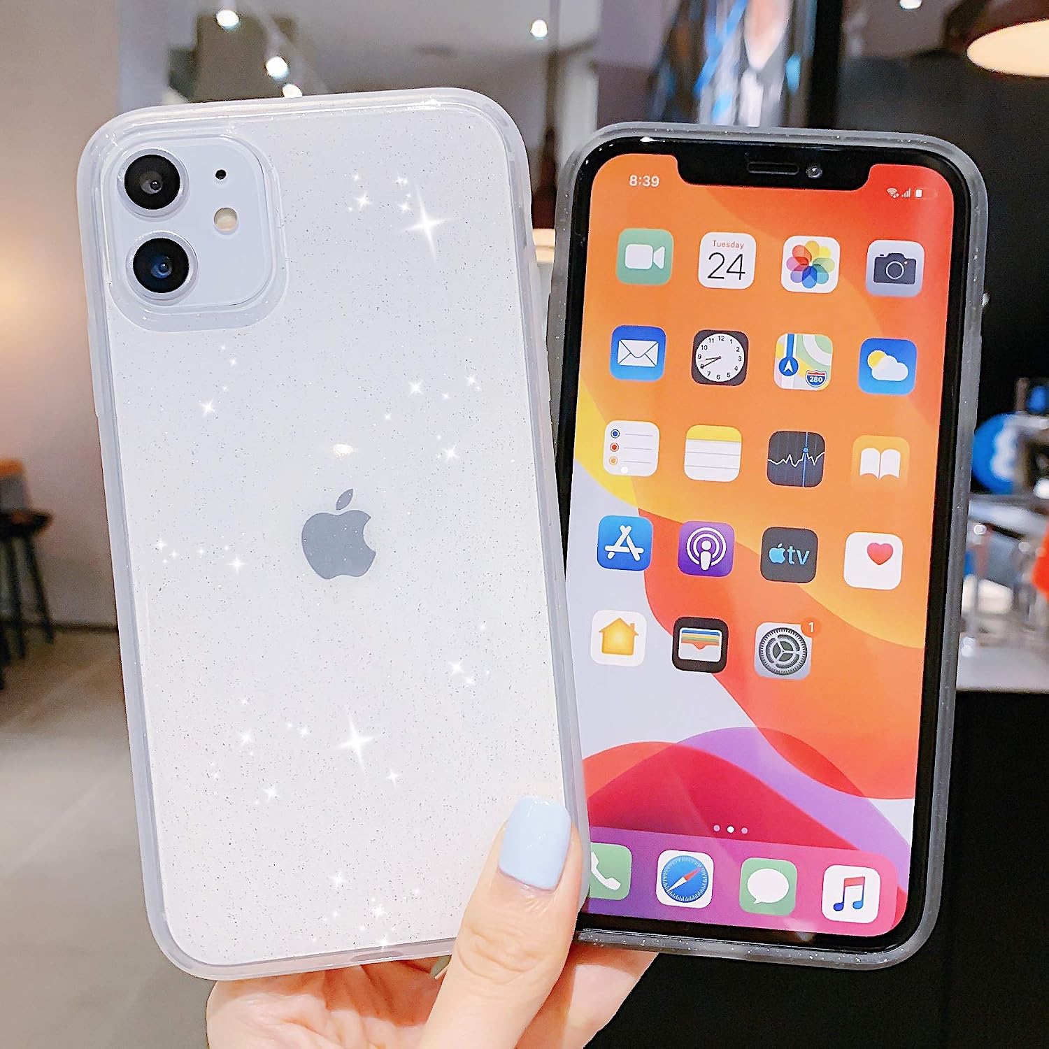iPhone 11 Case Bling,Anynve Clear Glitter Sparkle Case for Women [Anti-Shock Matte Edge Bumper Design] Cute Slim Soft Silicone Gel Phone Case Compatible for Apple iPhone 11 6.1''-Clear
