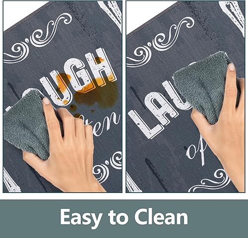 Miniatura 37 de Carvapet Juego de 2 alfombras de cocina antideslizantes para tapete de cocina, diseño de lema, negruzco/gris oscuro (17 x 48 + 17 x 24 pulgadas)