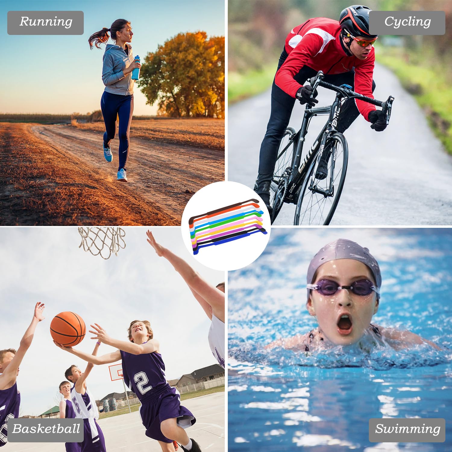 10 Articles Sangles de Lunettes en Silicone, Silicone Retenue de Lunettes Sports, Retenue de Lunettes Antidérapante, Sangles de Lunettes Réglables, pour Sports Enfants Adultes