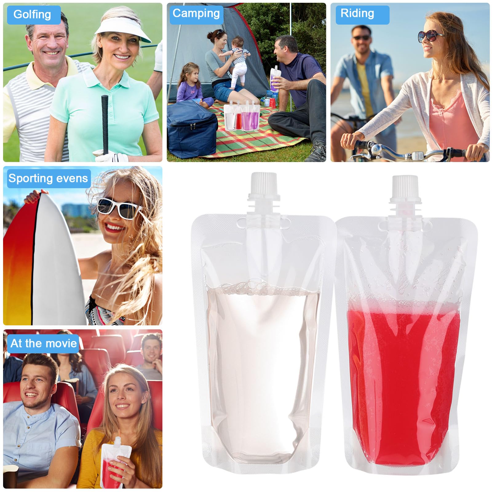 Juice Pouches SIISLL Plastic Concealable And Reusable 16 Oz Drink Pouches With Funnel For Travel, 20 Pieces Hidden Flask