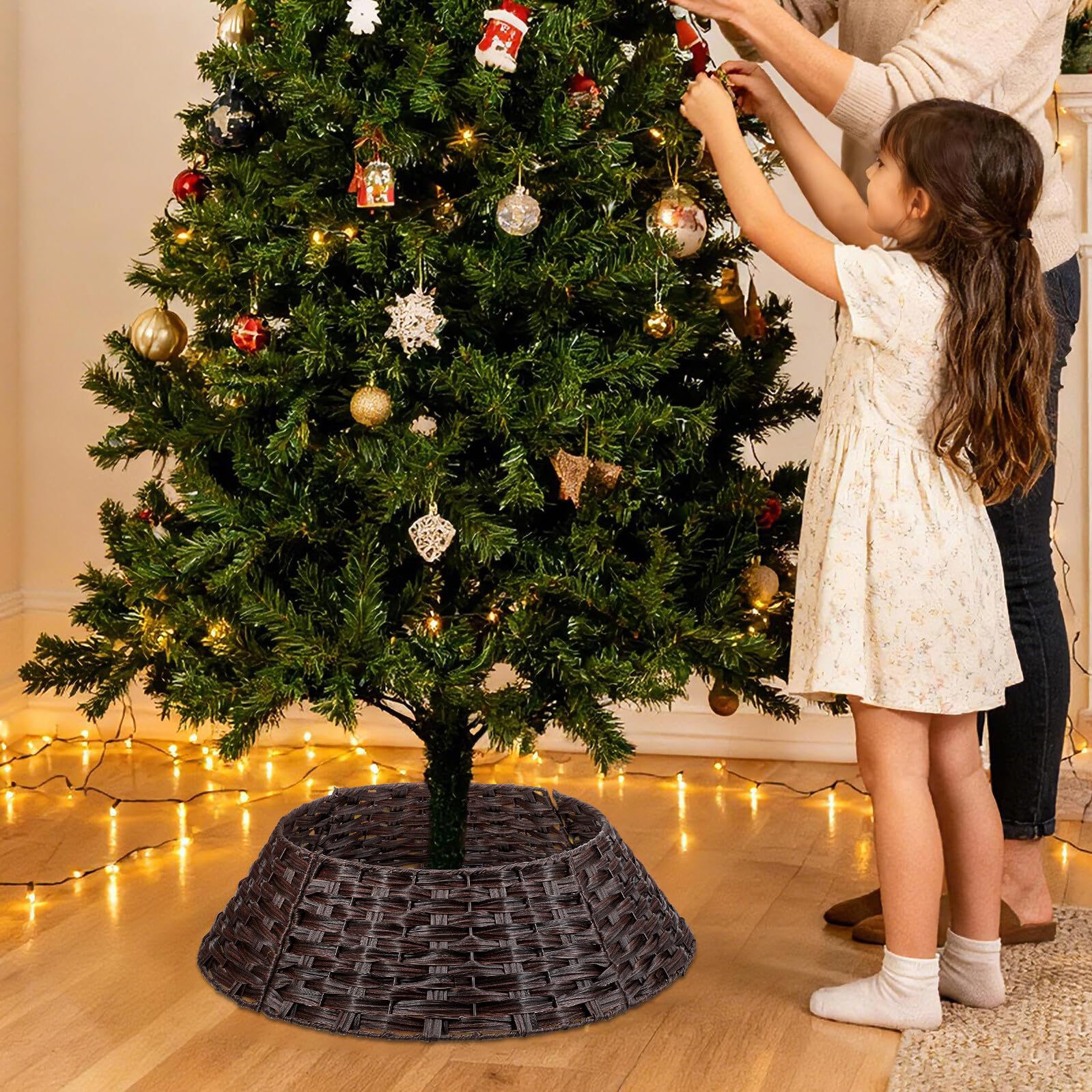 VALICLUD Gonna per Albero di Natale in Stile Fattoria Chic Collare Rustico Decorazione Natalizia Marrone Piccolo Supporto Decorativo per Interni ed Esterni Base Copri Albero Festiva