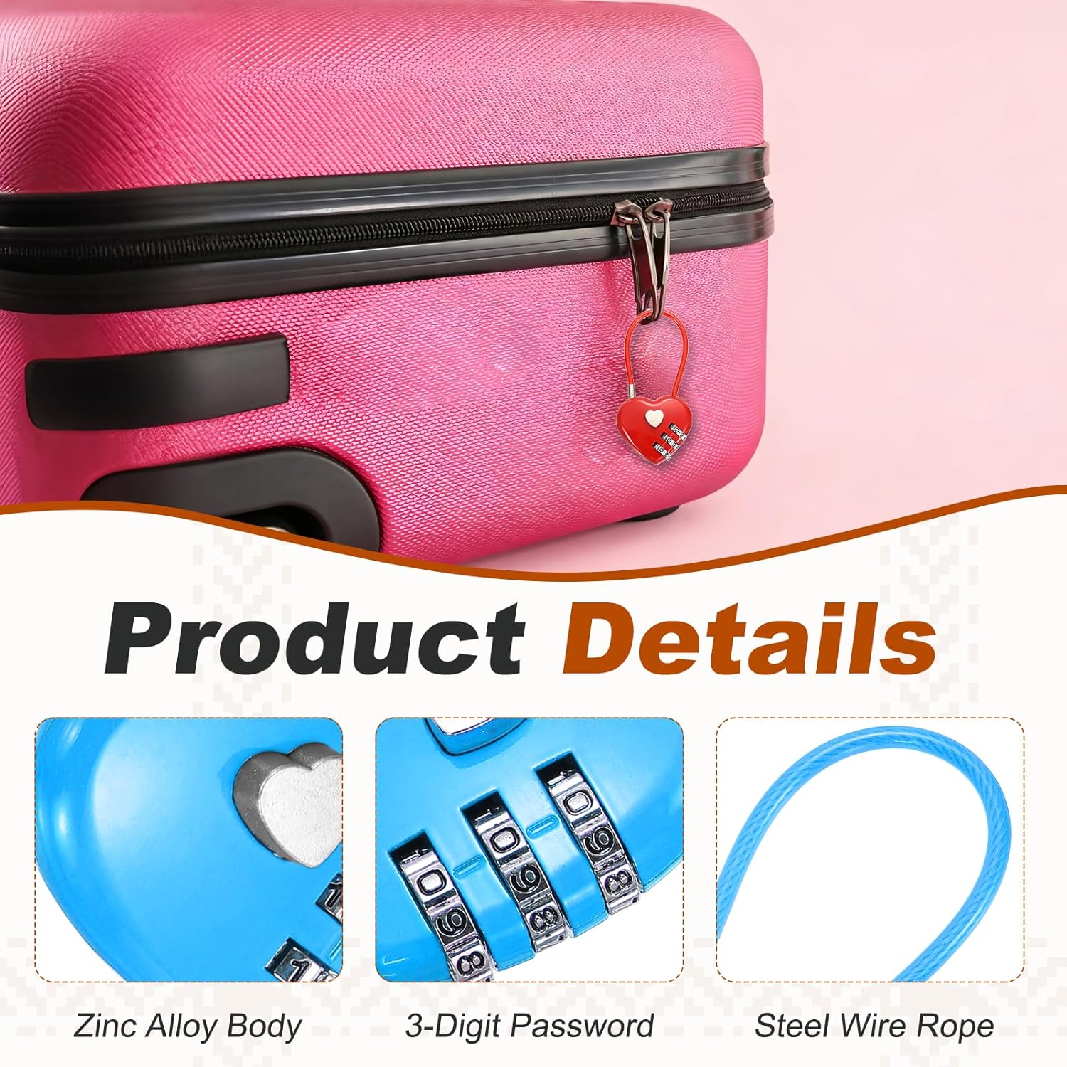 PATIKIL Heart Shaped Combination Padlock (4.3 Inch, Blue), 3-Digit Combo Padlock Love Locks with Steel Wire Rope, Suit for Gym Locker/Fence/Luggage/Storage/Backpack/Toolbox/Cabinets