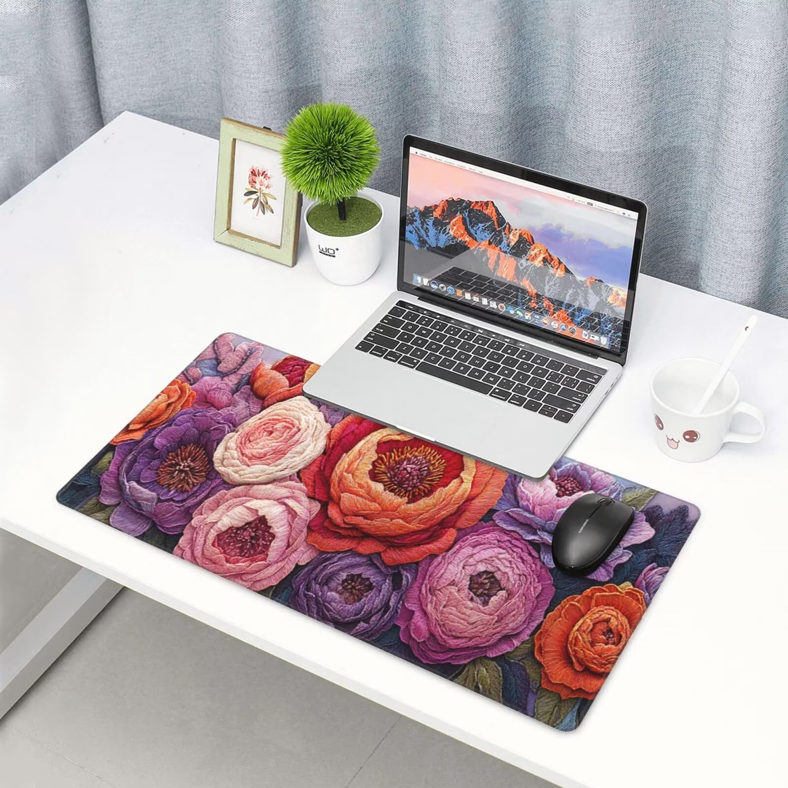 Fioletowa podkładka pod mysz XXL kwiat mata na biurko 1600 x 800 x 3 mm zmywalna podkładka do gier na laptopa, z antypoślizgową gumową podstawą do gier, komputera, personelu biurowego Y819