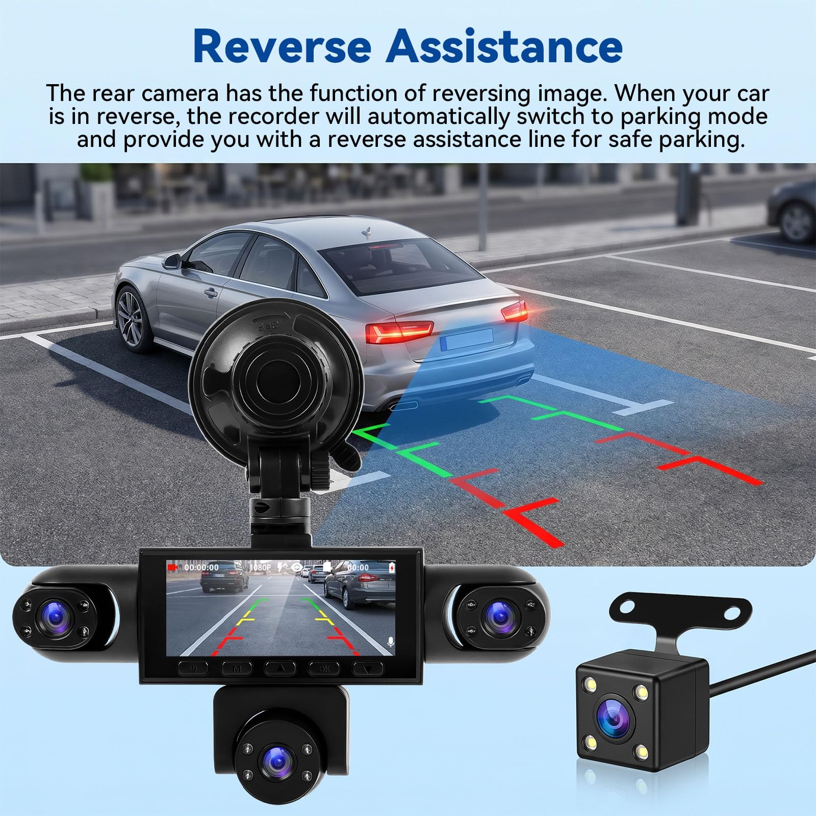 Caméra Embarquée pour Voiture 5 Camera 3,16" Vision Panoramique 360° Full HD 1080p Surveillance Stationnement Détection Mouvement DVR pour Voiture Assistance Marche Arrière Enregistrement en Boucle