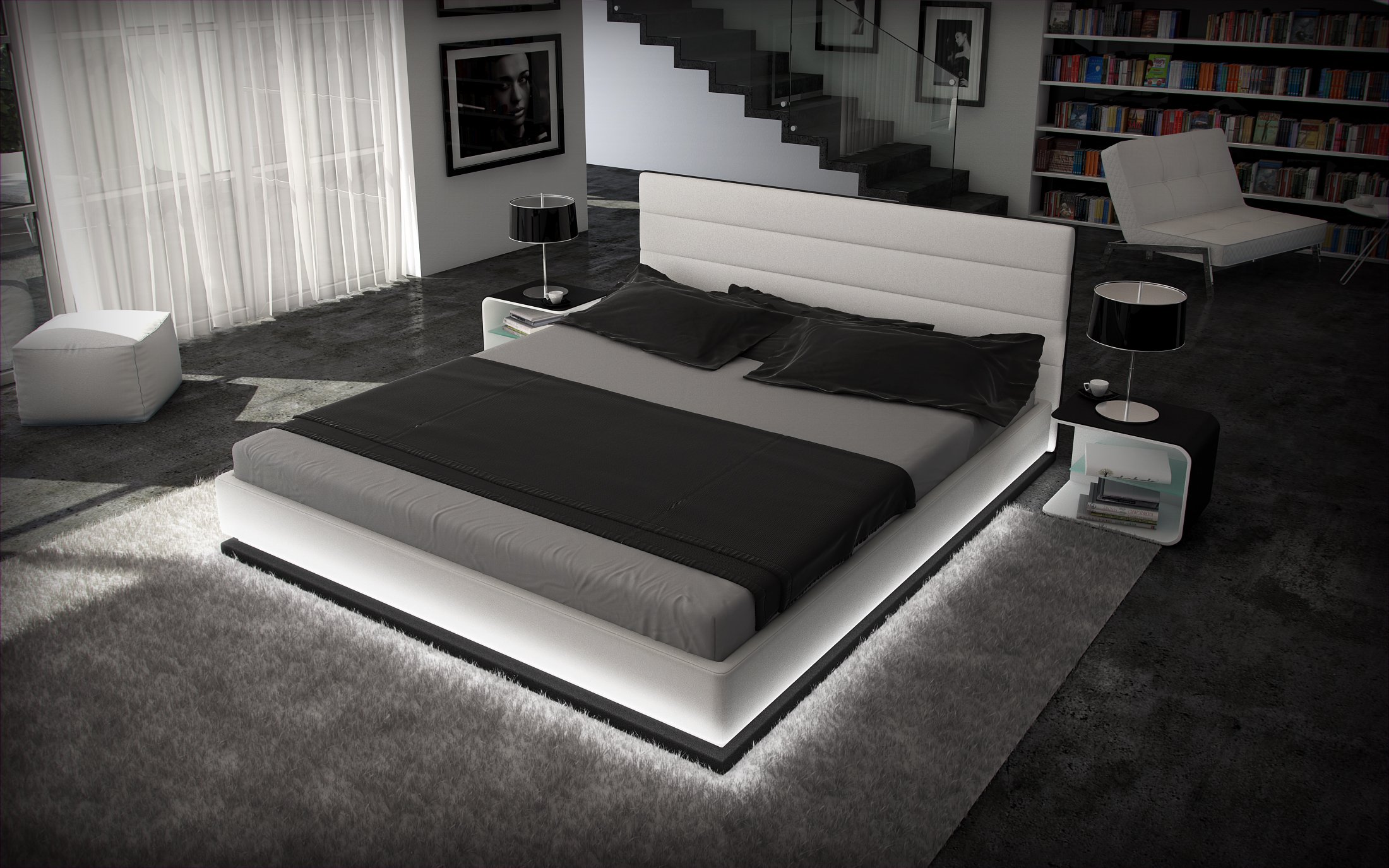 Sofa Dreams - Divano letto ad acqua, 180 x 200 cm, luce della luna bianca con illuminazione a base d'acqua, doppio montaggio facile per letto matrimoniale e misure disponibili in altre misure in pelle artificiale letto di design