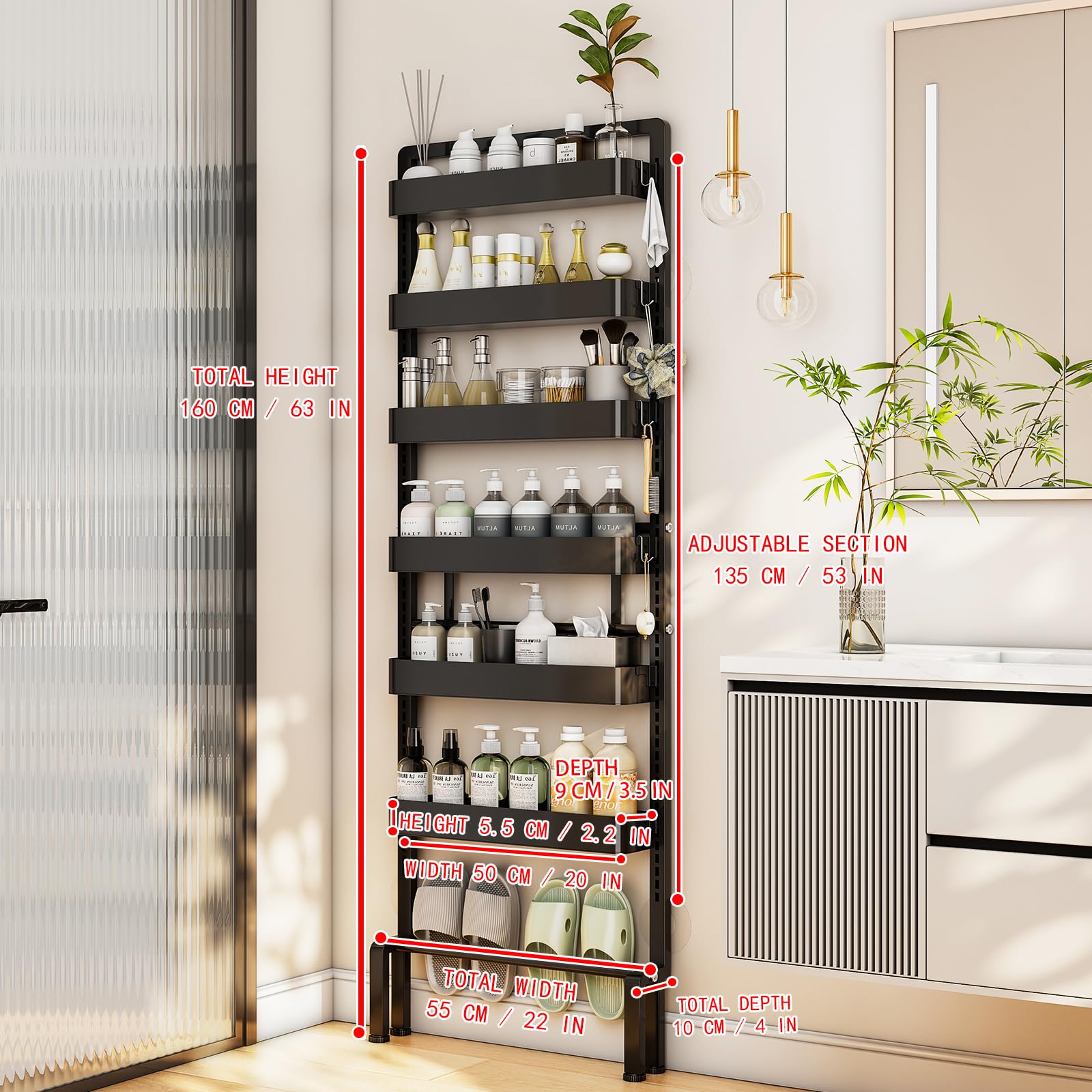 ABCOOL Organizzatore Portaoggetti Dietro la Porta, 6 Ripiani Regolabili, Cestini Appendibili Sospesi, Salvaspazio in Metallo Sottile, Organizzatori da Camera a Parete, Portaoggetti Robusto per Dietro