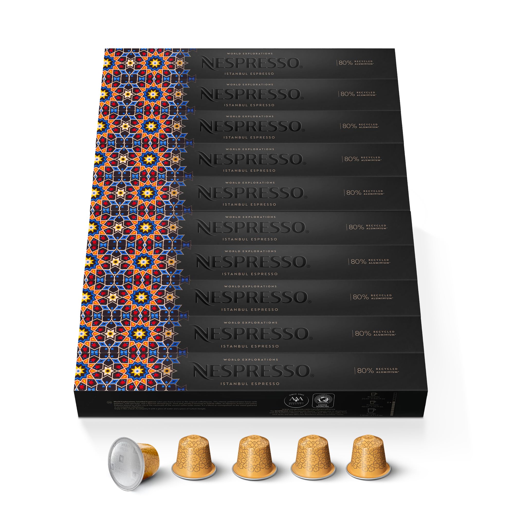 NESPRESSO ORIGINAL Istanbul 100 Kaffeekapseln | Arabica & Robusta Kaffee | Dunkle Röstung | Intensität 8 | Ideal für Ristretto & Espresso