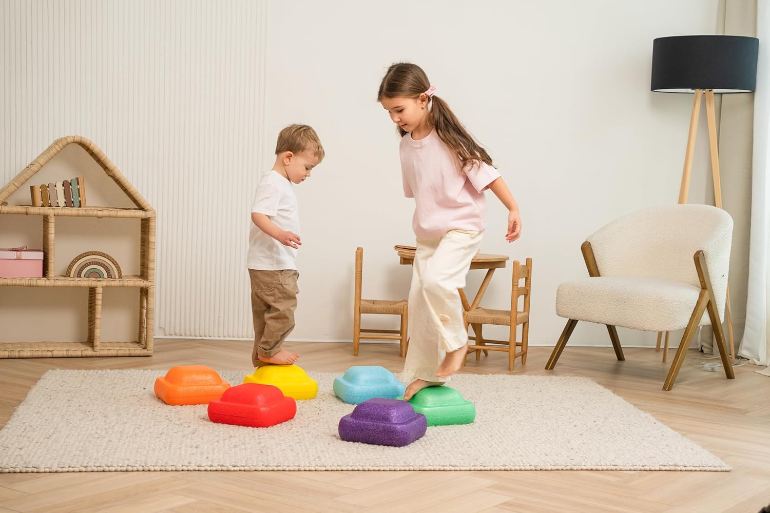 Soft Foam Stepping Stones for Kids – Indoor Balance & Coordination Toy – Lightweight Non-Toxic Styrofoam Play Stones – Obstacle Course, Floor is Lava Game, Sensory Play – Set of six