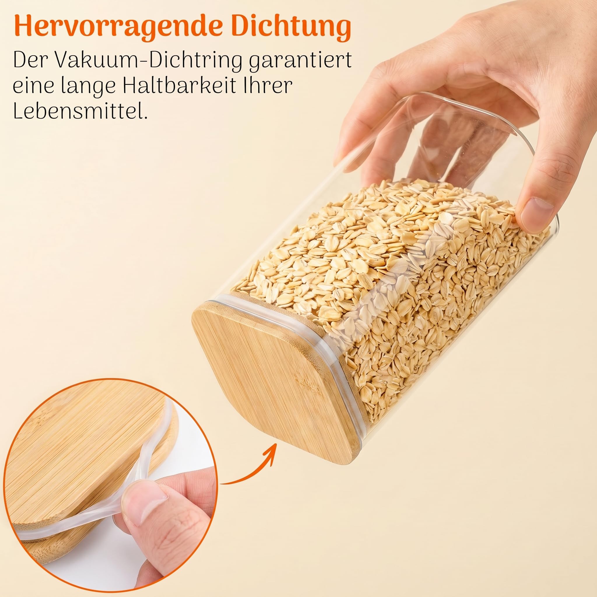 Vorratsgläser mit Deckel luftdicht 12er Set (Bambus), Vorratsdosen Glas mit Deckel, Glasbehälter für Küche, Aufbewahrungsgläser für Müsli, Kekse & Lebensmittel, Gesamtvolumen 9,2 Liter