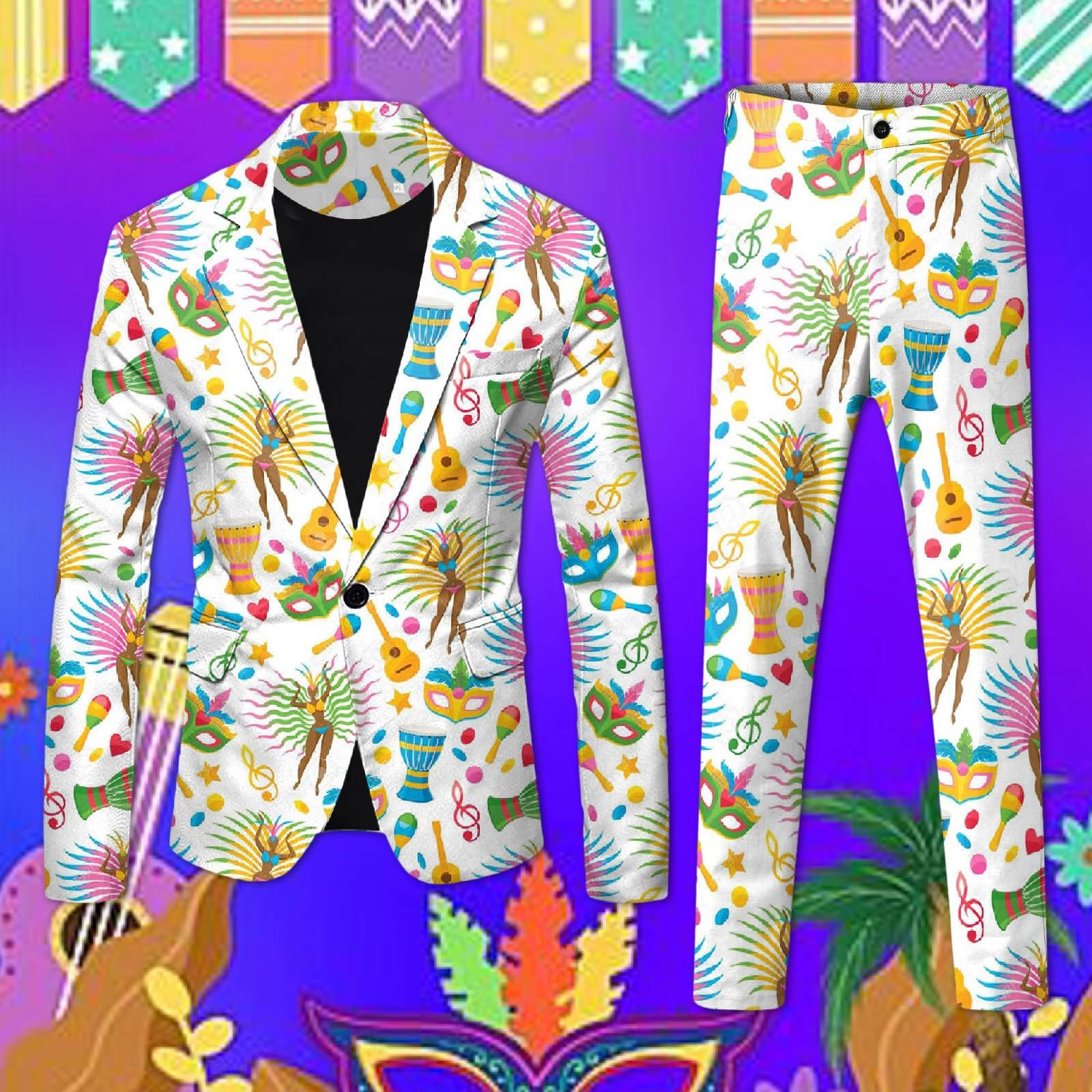 Herren-Karnevals--Set mit 3D-Digitaldruck leichtes Business-Jacken-Hosen-Ensemble für festliche Anlässe stilvolles mit modernem Print atmungsaktives Material ideale für Karneval Themenveranstaltungen