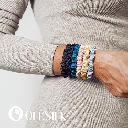 Miniatura 4 de OLESILK Mini coleteros de seda 100% morera para mujeres y niñas, coleteros delgados para uso diario, para coleta de caballo de seda, para el cuidado