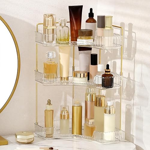 Miniatura 5 de YCIA&DONE Organizador de esquina para mostrador de baño, organizador de maquillaje para tocador, bandeja para cosméticos, perfume y cuidado de la