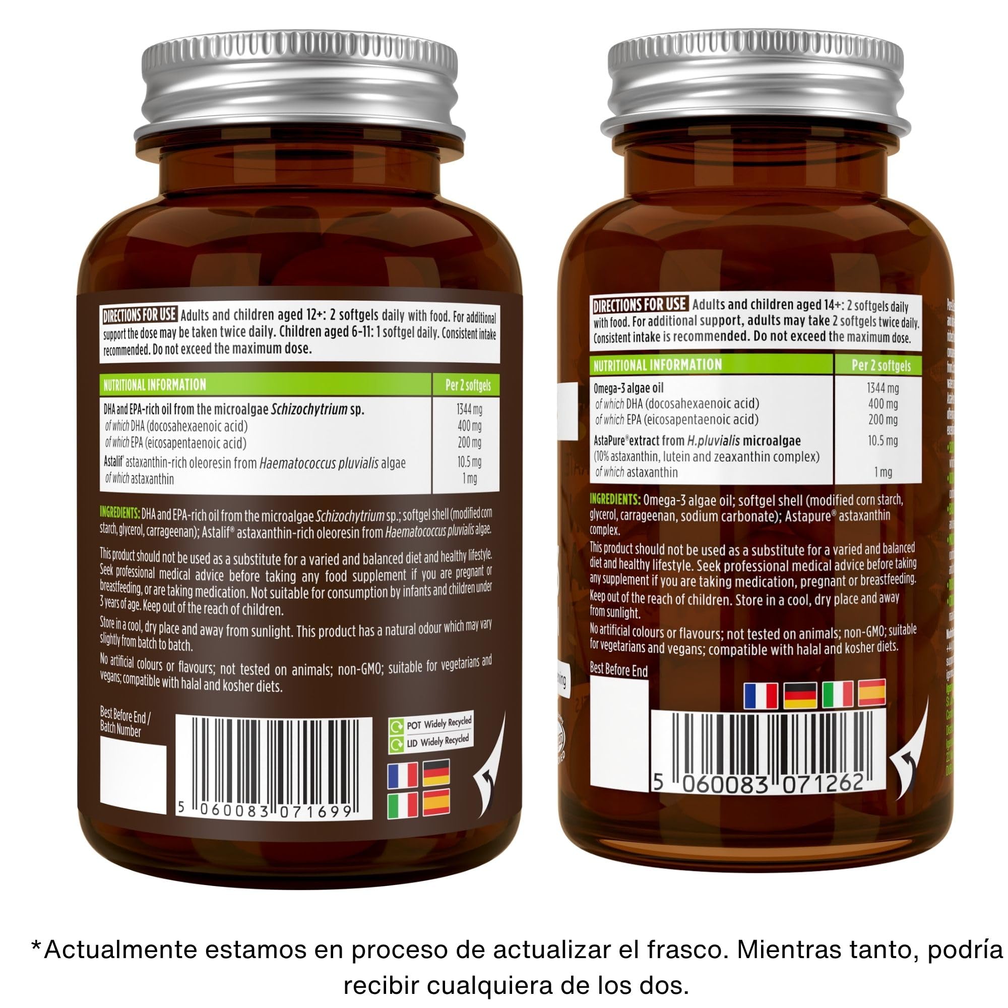 Omega 3 Vegano, Aceite de Algas & Astaxantina, 1344 mg Omega 3 Certificado, 180 Cápsulas Blandas, (DHA 400 mg + EPA 600 mg), Ingredientes Puros, Softgels fáciles de tragar, de Igennus