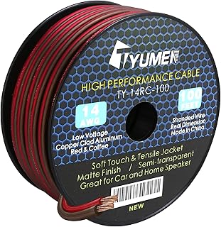 TYUMEN 100FT 14/2 Gauge Red/Brown Wire Power Ground Cable, 14 AWG Stranded Flexible Wire for Electrical Wire, Primary Automotive Wire, Battery Cable, Car Audio Speaker, 12 Volt Low Voltage Wiring