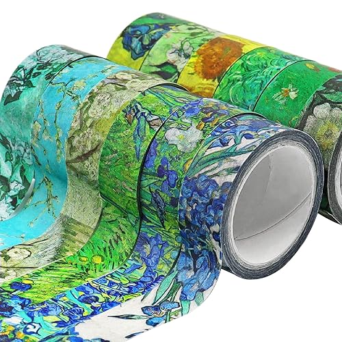 Miniatura 4 de Berkin Arts 12 rollos de cinta Washi con diseños florales artísticos - Juego de 15 mm de ancho de cinta adhesiva decorativa para enmascarar