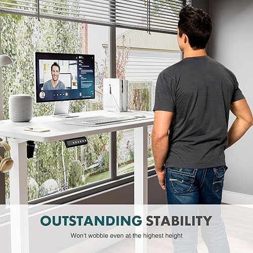 Miniatura 5 de SMUG Escritorio de pie de altura ajustable, mesa eléctrica de 55 x 24 pulgadas con 3 ajustes preestablecidos de memoria y soporte de metal en forma