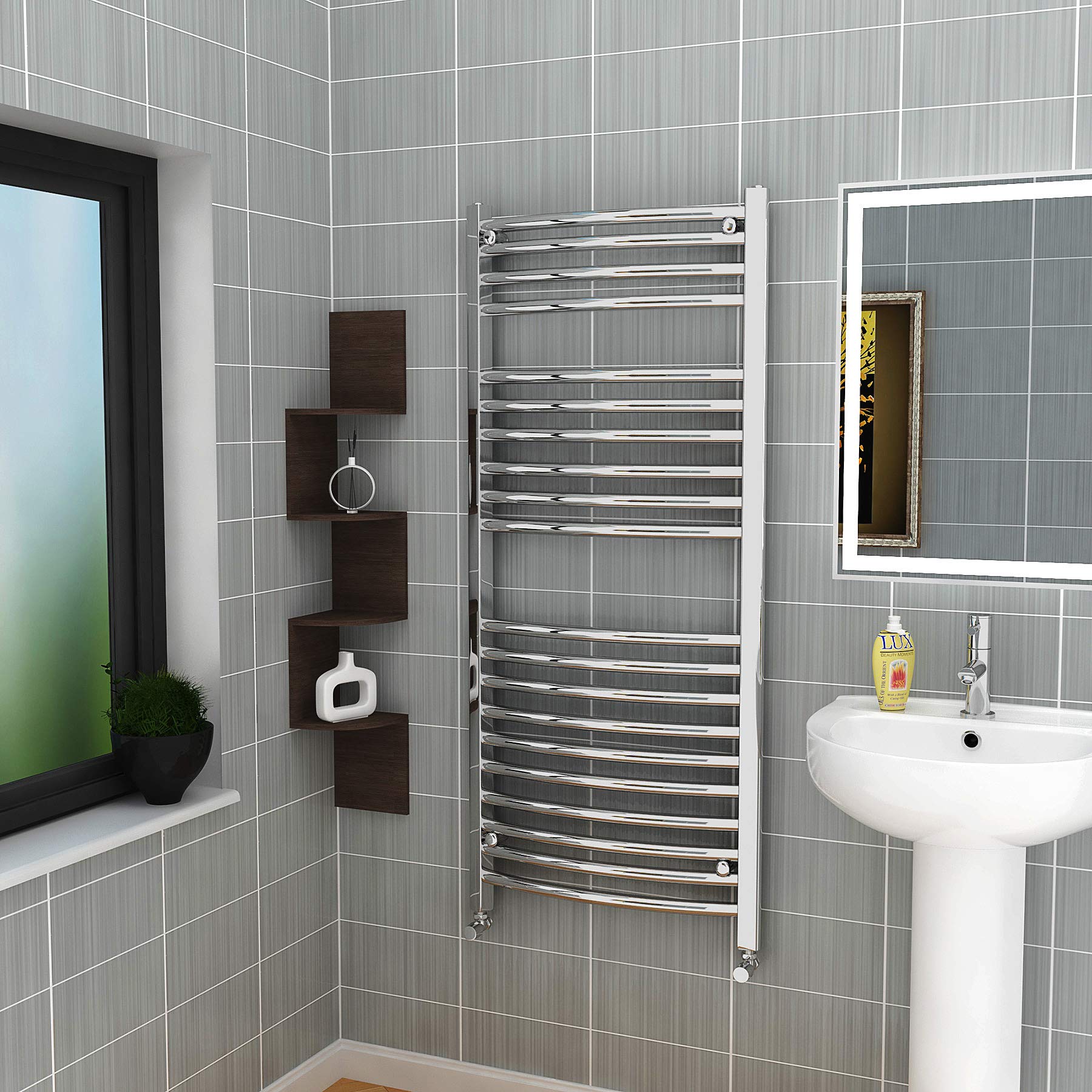 Buy 1200 x 400 mm Curved Heated Towel Rail Chrome Bathroom Ladder