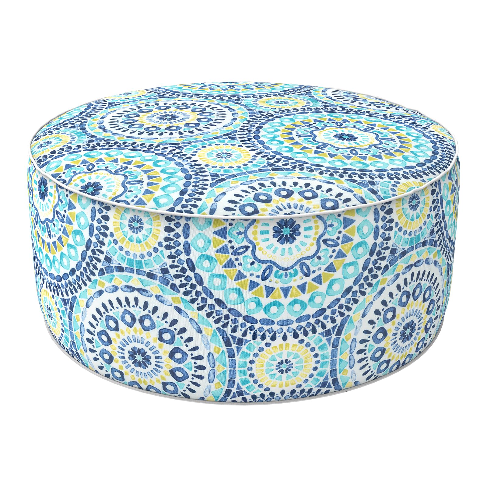 LVTXIII Indoor/Outdoor Inflatable Ottoman with Handle D21 x H9 Inch, Weather-Resistant Round Footstool Pouf for Patio Camping Living Room, Portable