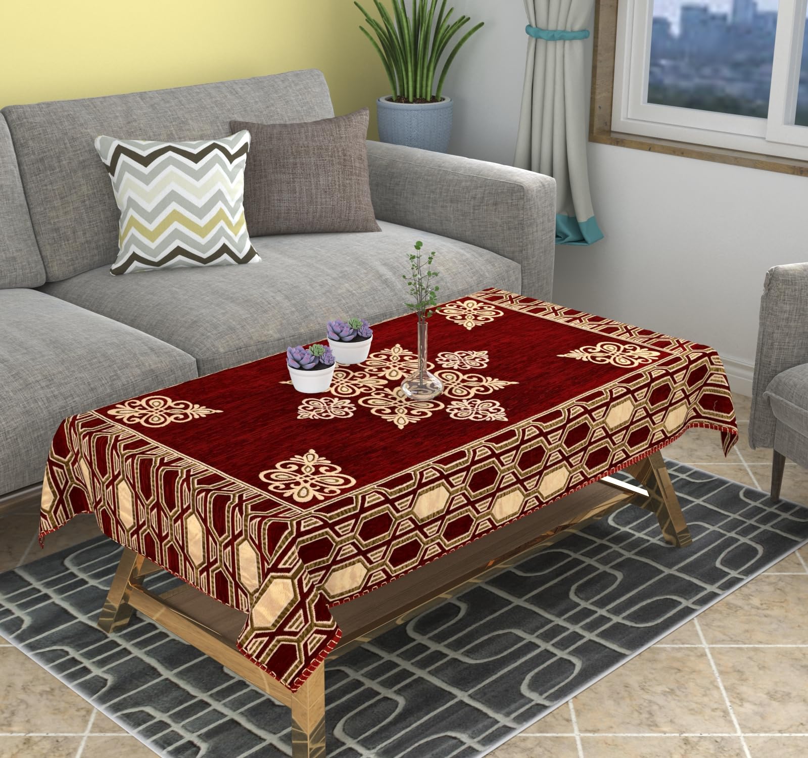 LUXURY CRAFTS Table Cloth for Living Room, Dining Room,Tea Table Cover Designed Chenille 4 Seater(36x54 inches) Center Table Cover/Table Cloth (Maroon) (B0D2DFGHKK) Amazon Price History, Amazon Price Tracker