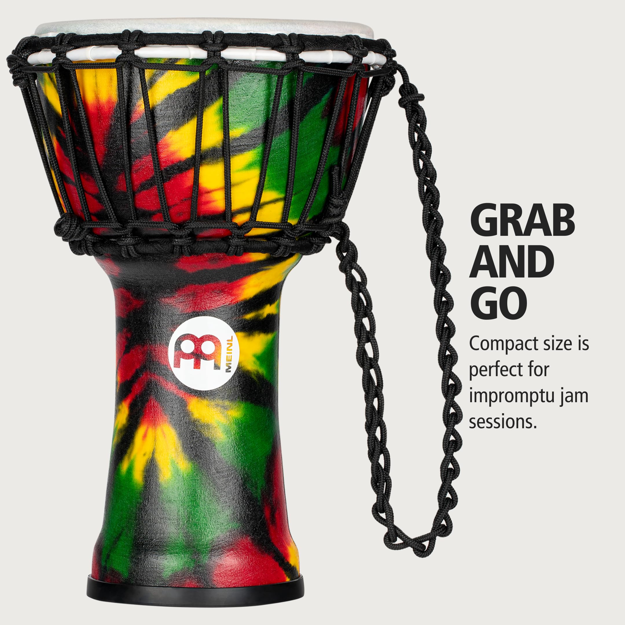 Meinl Percussion Junior Djembe - Tamburo a mano, testa e guscio sintetico, non prodotto in Cina, accordatura a corda di dimensioni compatte, garanzia di 2 anni (JRD-TD)