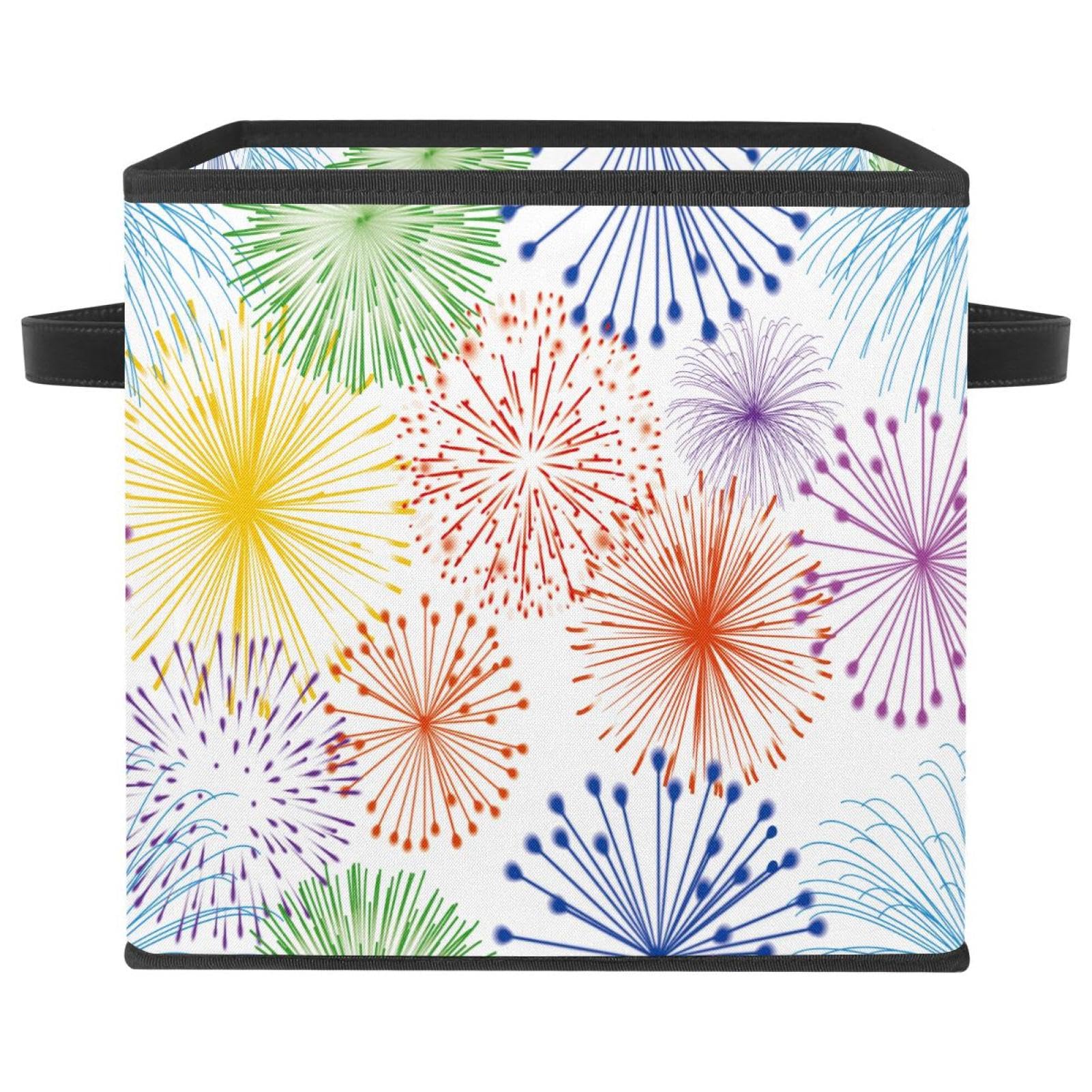 Boîte de rangement pliable cube en tissu à motif feux d'artifice