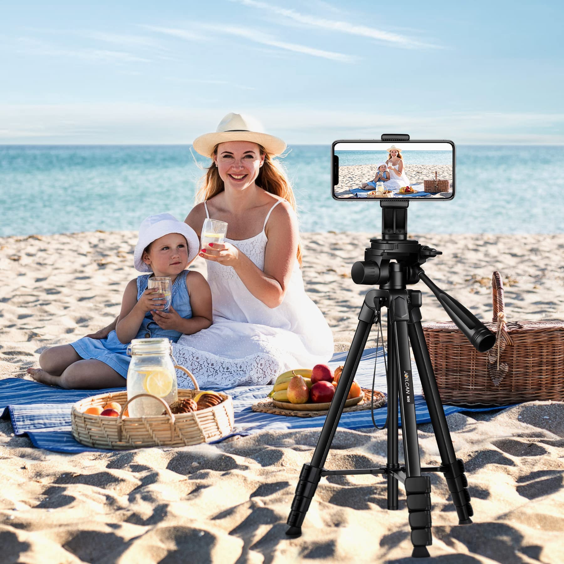 JOILCAN Treppiede Fotocamera, 171cm Alluminio Treppiedi Smarthphone con Staccabile Testa & Supporto per Telefono & Telecomando, Treppiede in Alluminio Leggero per iPhone/Samsung/Huawei/Xiaomi