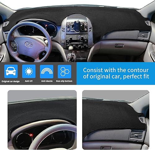 Miniatura 2 de Cubierta de salpicadero compatible con Toyota Sienna 2004 2005 2006 2007 2008 2009 2010 cubierta protectora de tablero (negro)