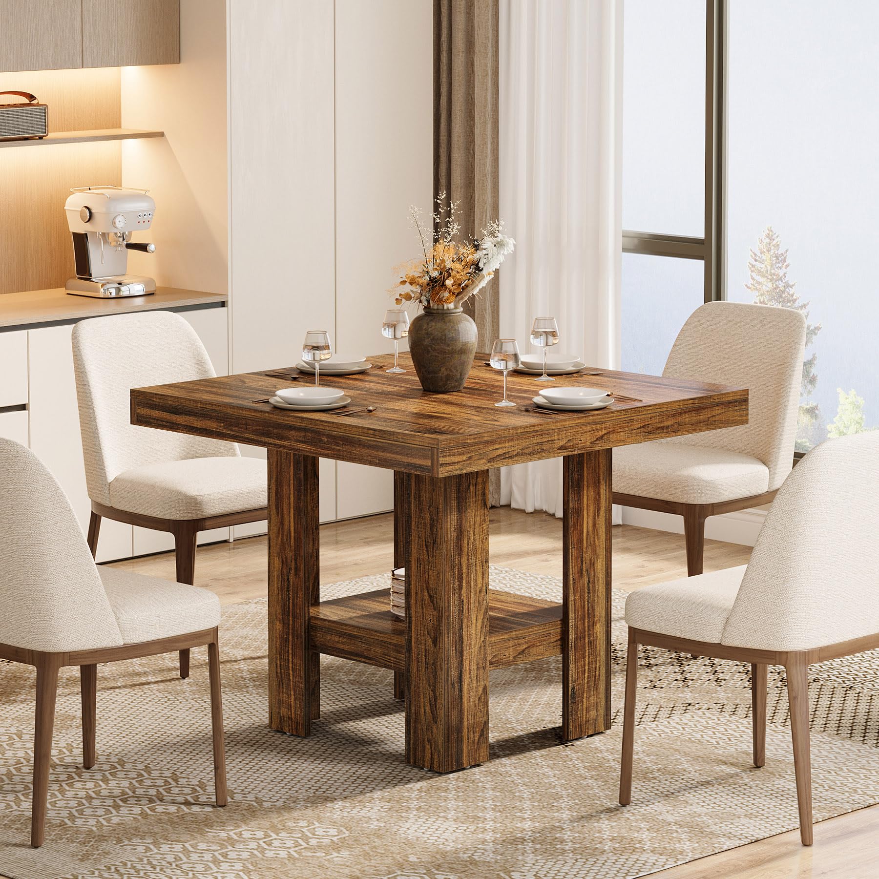 Tribesigns Mesa de Comedor, Mesa de Cocina, 80 x 80 x 75 cm, Mesa de Comedor para 2 Personas, Escritorio de Salón, para Comedor, Cocina, Industrial, Marrón