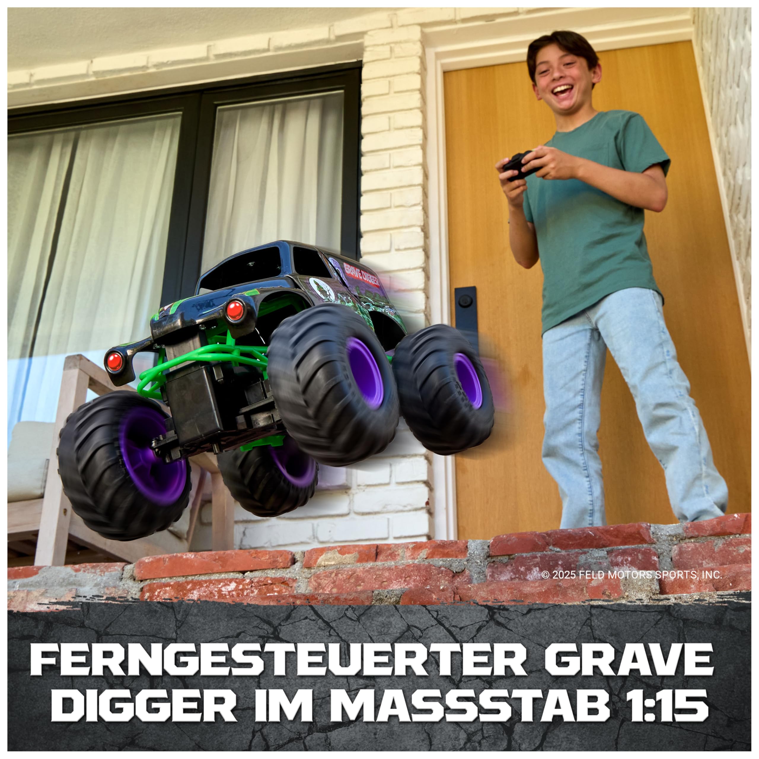 Monster Jam - Smash 'n Bash Grave Digger, Ferngesteuerter Monstertruck, der Sich beim Crash verformt und auf Knopfdruck Wieder repariert, 2,4 GHz-Steuerung, ab 4 Jahren