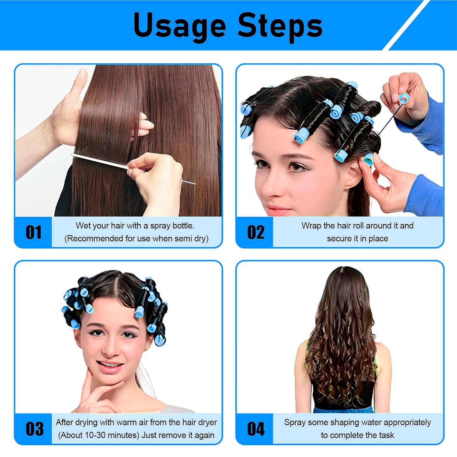 100Pcs Perm Rods for Natural Hair, Cold Wave Rods Set with Steel Pintail Comb, Non-Slip Plastic Hair Rollers for Heatless Curls, 0.28 x 3.23 Inches Curling Rods for Short Hair (Blue, 100 PCS)