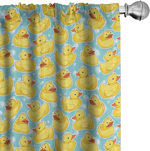 Miniatura 49 de Lunarable Cortinas de ventana mostaza, líneas curvas simétricas, rayas onduladas, damasco, diseño hippie retro, pastel, decoración ligera, juego de