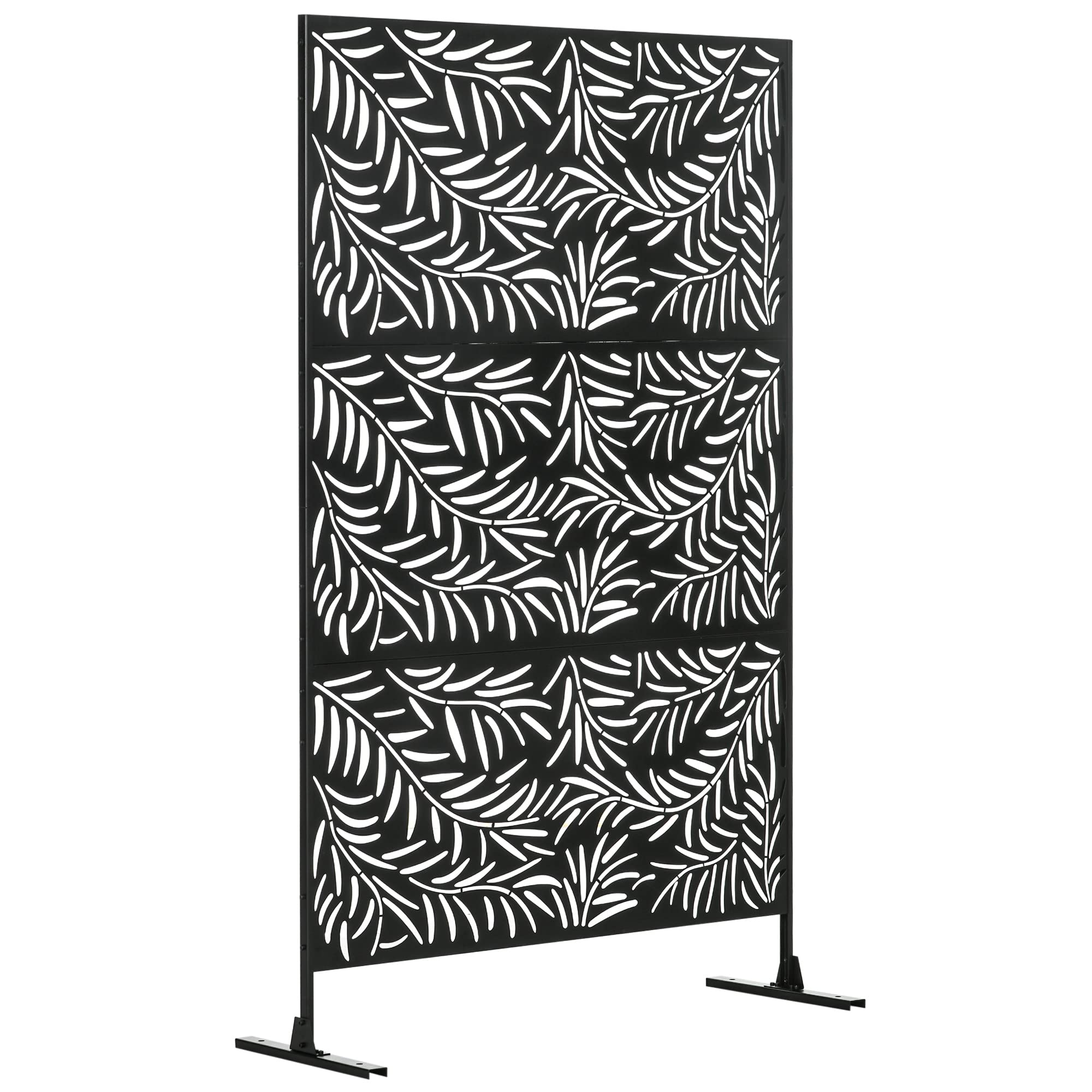 Outsunny Biombo de 3 Piezas Biombo Separador de Ambientes con Diseño de Hoja de Sauce Biombo para Exterior Jardín Patio Terraza 122x45x198 cm Negro