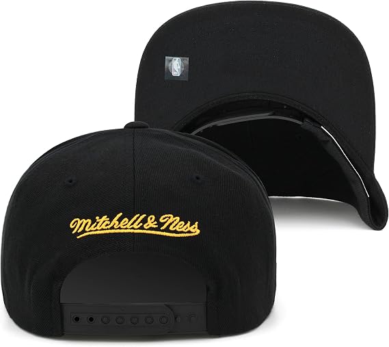 Mitchell & Ness Snapback Hat Adjustable Cap - Black/Gold Metal Pin
