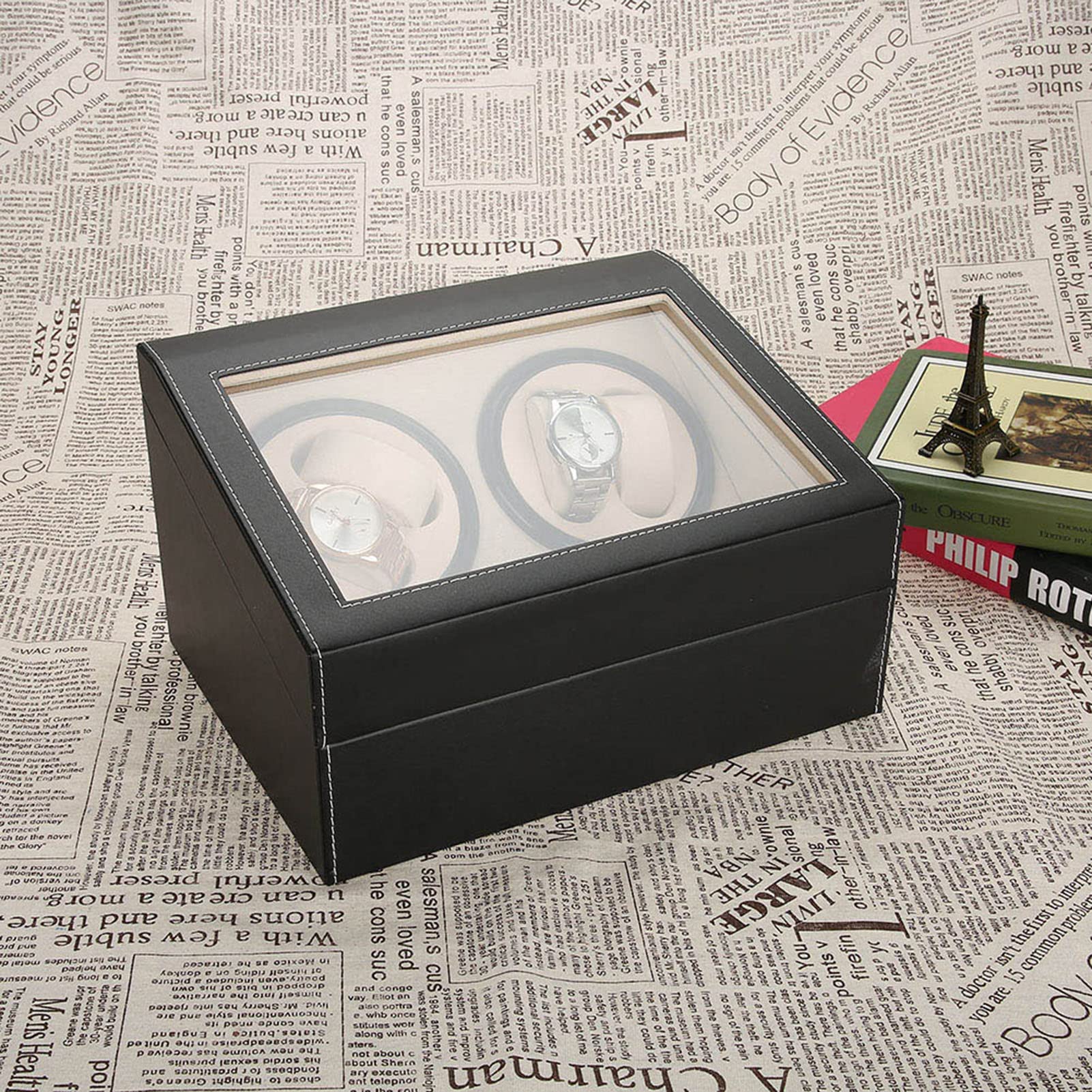 Scatola Orologi Automatici, Funzionamento Silenzioso, può caricare 4 Orologi contemporaneamente, Scatola Rotore per Orologi, Uomo Polso Watch Winder Box Custodia 31 x 24 x 18 cm