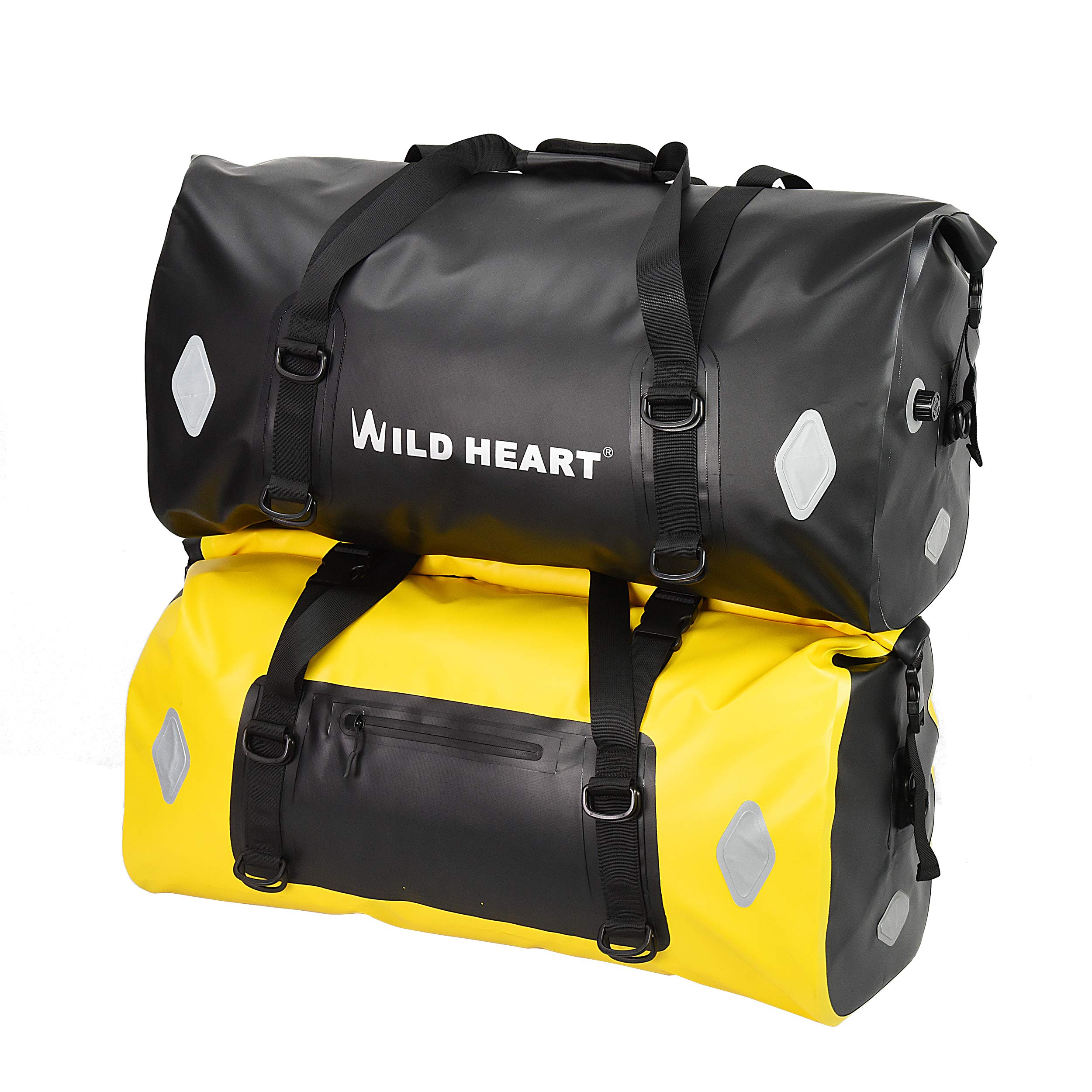WILD HEART Sac étanche 55L, 66L, 77L, pour Moto, Voyage, Vélo, Randonnée, Camping (77L, Jaune)