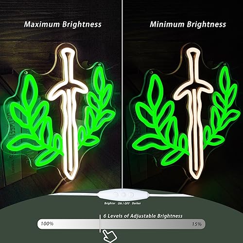 Miniatura 5 de Letrero de Neón de Libro de Espada de Fantasía Luz de Neón Verde Regulable Arte de Pared para Salas de Juegos y Amantes de los Libros de Fantasía