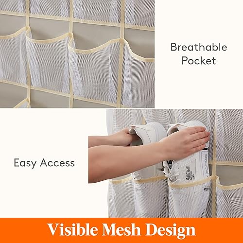 Vista 3 de Lifewit Organizador de zapatos para colgar sobre la puerta, 24 bolsillos de malla, soportes para colgar zapatos detrás de la puerta con 4 ganchos