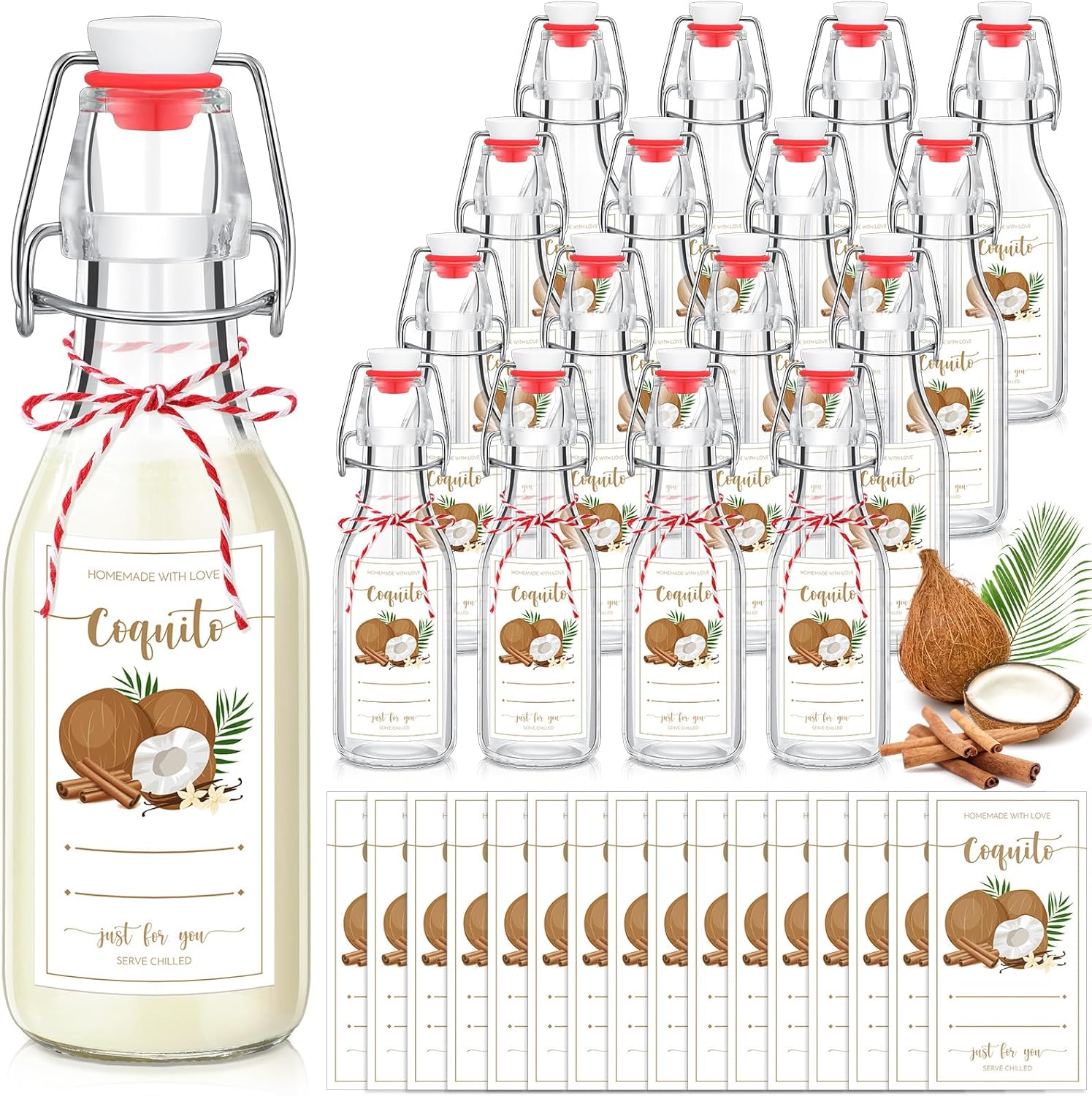 Havawish 16 Pcs Christmas Coquito Swing Top Glass Bottles 8