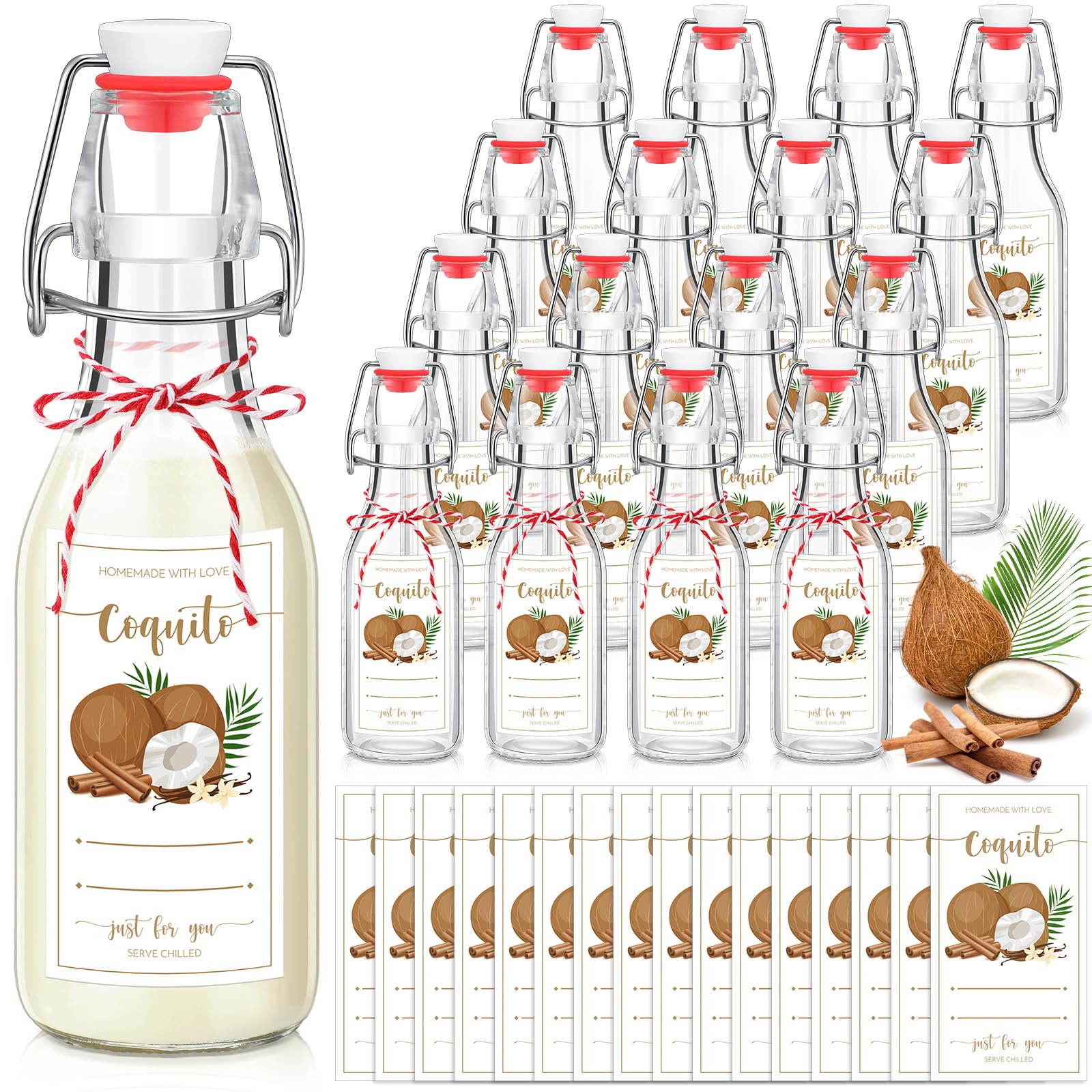 Glass Swing Top Bottles DoubleFill 8 Set Christmas Coquito Bottles