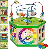 Duchong 7-in-1 Wooden Activity Cube Montessori STEM Toy for 1-2 Year Old Boys Girls - Green First Birthday Gift