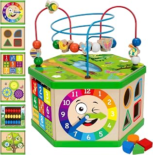 Duchong 7-in-1 Wooden Activity Cube Montessori STEM Toy for 1-2 Year Old Boys Girls - Green First Birthday Gift