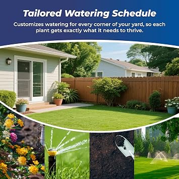 Outdoor Smart Sprinkler Controller 6 Zone, WiFi Automatic Irrigation Timer, Easy-Use App, Flexible Programs, Save Water via Rain, Wind&Freeze Skip, Quick Install, with Alexa