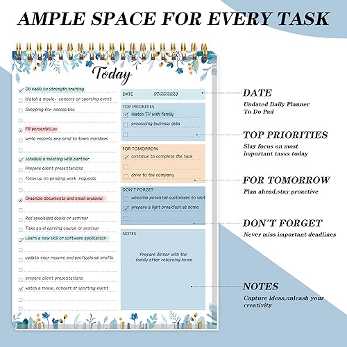 Miniatura 2 de Bloc de notas de lista de tareas  Bloc de notas diario de 104 páginas, planificador de tareas, 6.7 x 9.8 pulgadas, cuaderno espiral de doble cara