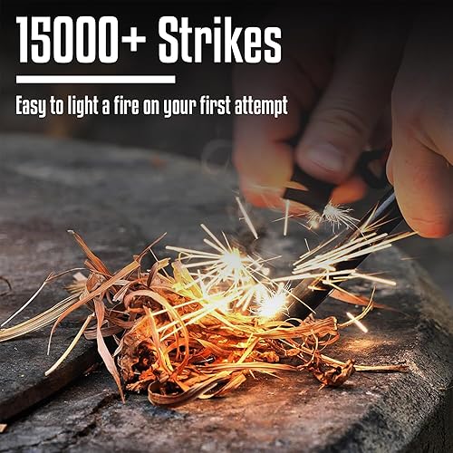 Miniatura 4 de Herramienta de supervivencia de arranque de fuego, barra de ferro con cuerda impermeable de mecha de yesca de 11 pulgadas, golpeador