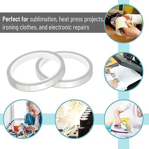 Miniatura 13 de Mr. Pen Cinta de calor - 0.394 in x 108.3 ft (108 pies), 2 rollos, cinta de alta temperatura para sublimación y prensa de calor