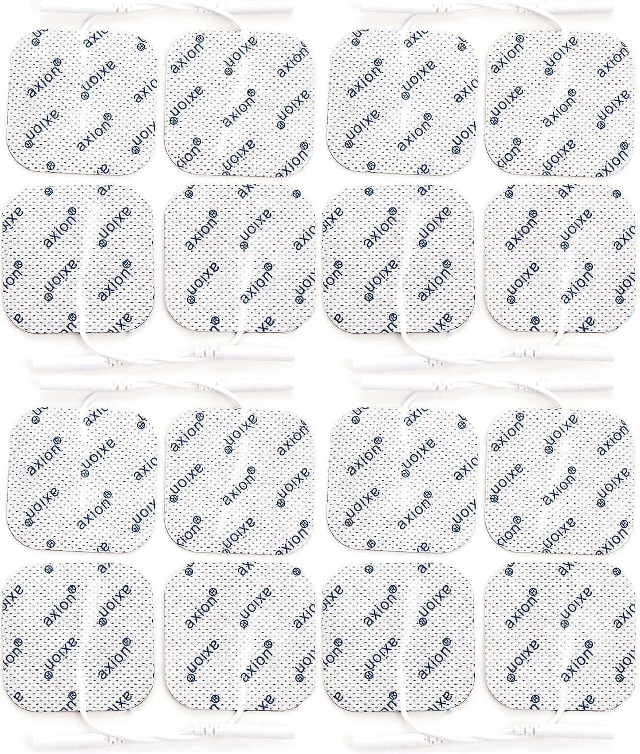 16 axion replacement electrodes | 5 x 5 cm patches for TENS and/or EMS electrostimulator reusable and self-adhesive | 2 mm pin connector
